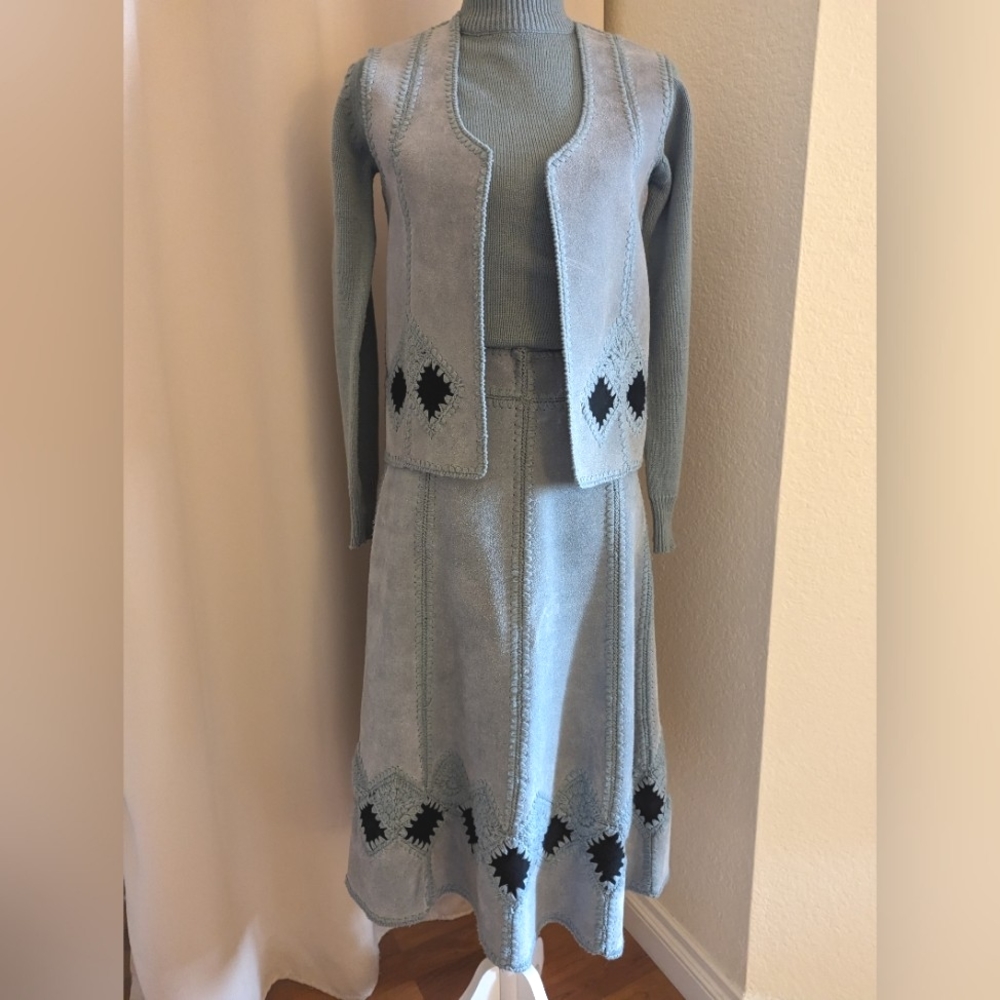 Vintage Suede Vest and Skirt Set House of Shayne